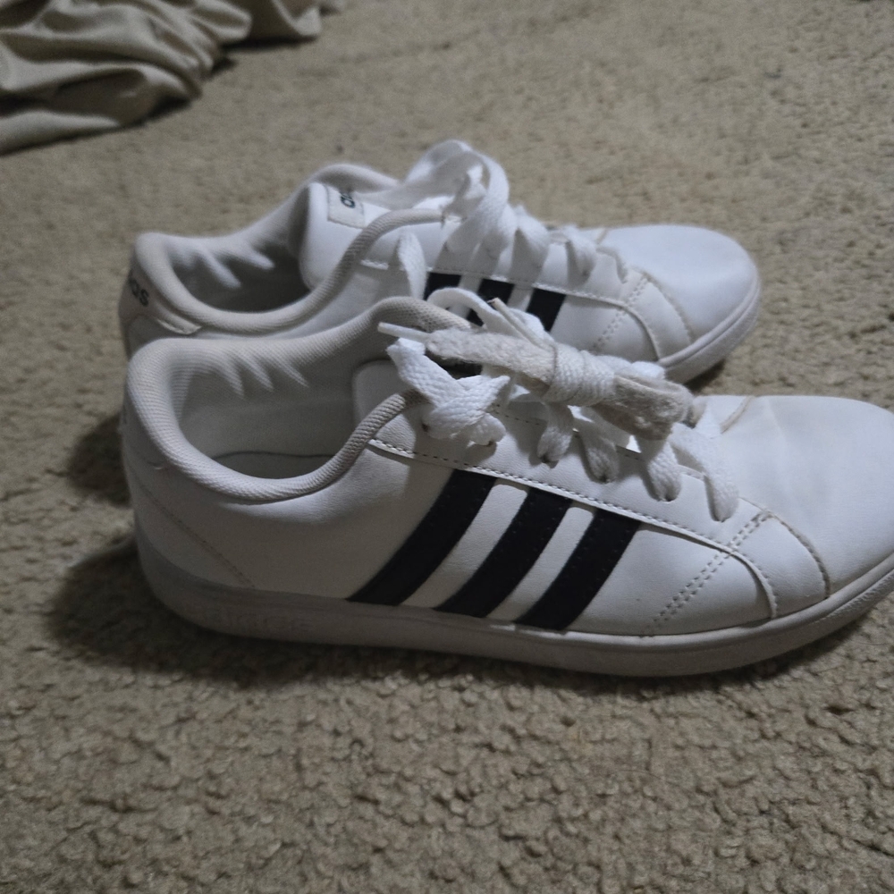 Adidas Kids White Sneakers with Black Stripes